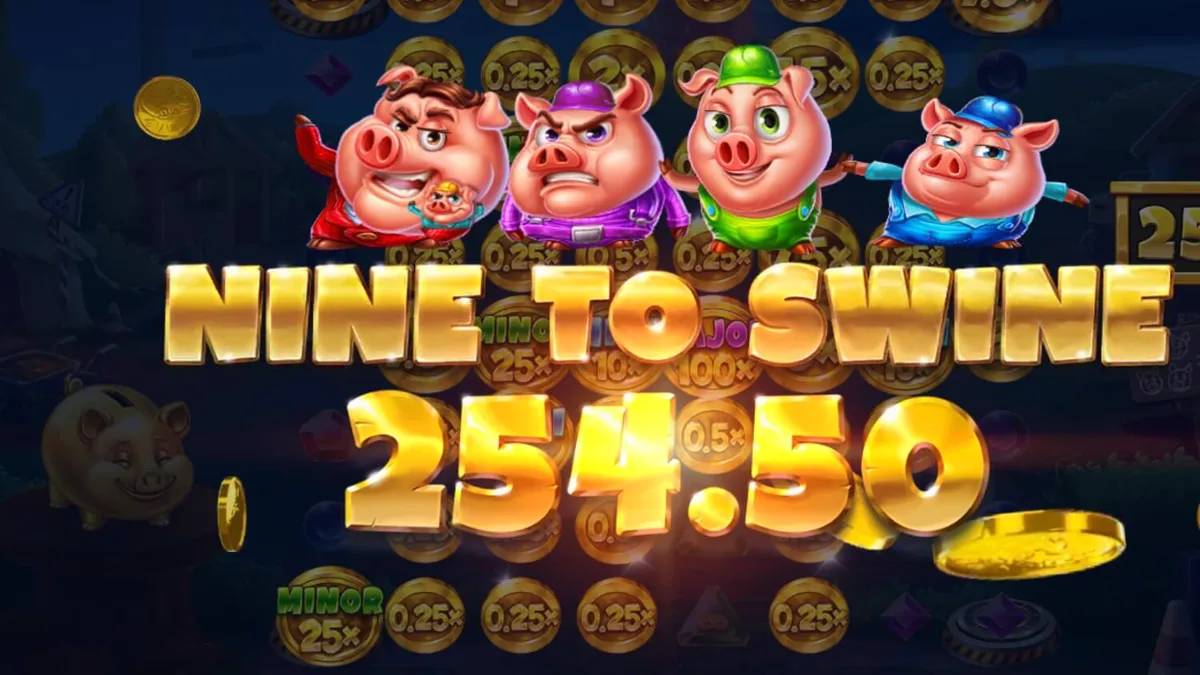 Tampilan visual slot Huff n Puff CollectR dengan tema konstruksi babi