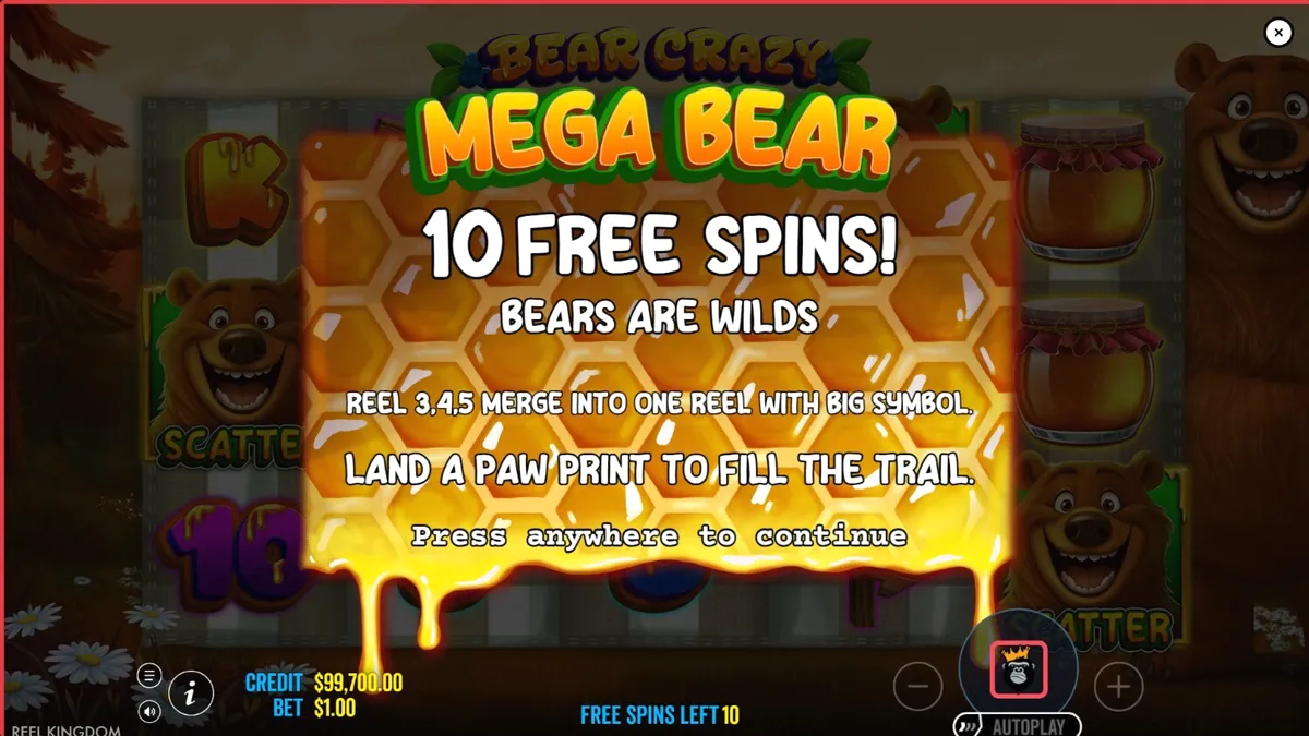 Tampilan visual slot Bear Crazy dengan tema hutan dan beruang
